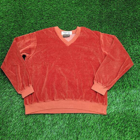 Vintage 80s Velour Sweater Womens Large 21x21 Boxy Burnt-Orange - Picture 1 of 10